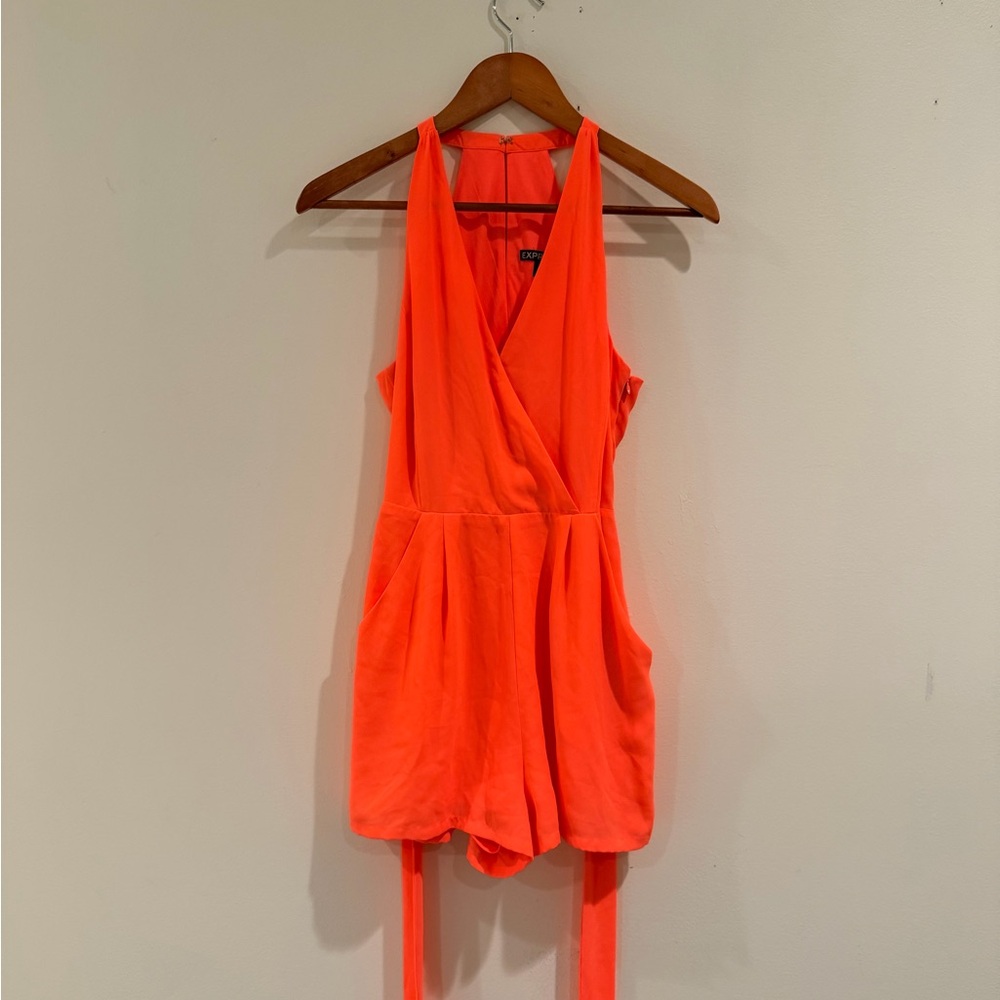 Express Hot Coral Pink Romper “Tamale Coral”